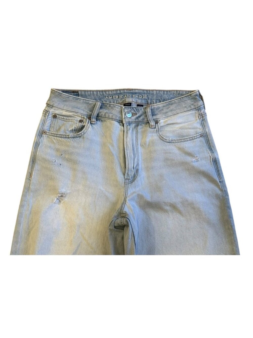 American Eagle AE High-Rise Baggy Wide Leg Ankle Rips Holes Strigid Jeans Size 6 - Picture 2 of 10